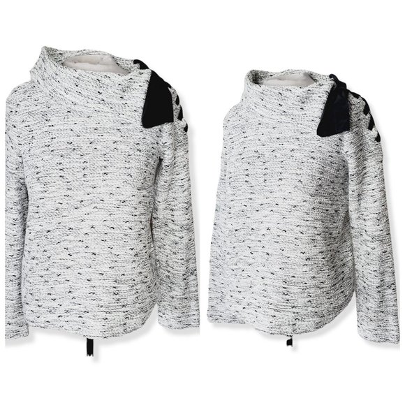 CLUB MONACO Cotton Marled Grey Cowl Bow Neck Sweater - Picture 1 of 11